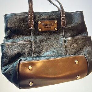 Tignanello Black and Brown Leather Handbag